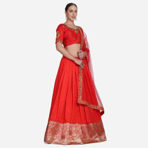 Red Art Silk Flared Lehenga