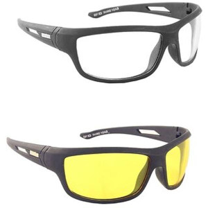 Adam Jones Yellow Black Night Vision Free-Size Full Rim Wrap-around Polycarbonate Unisex Sunglasses - Pack Of 2